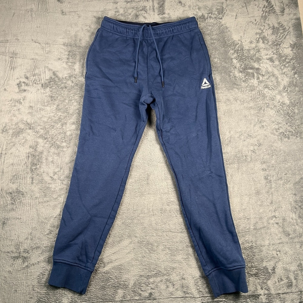 Reebok Sweatpants Womens Medium Blue Cotton Fleece Lined Tapered Leg Drawstring